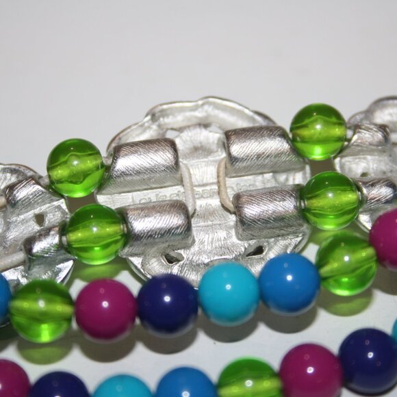 Beautiful silver and colorful beaded Chico's Bracelet with flowers 7" - Picture 2 of 5